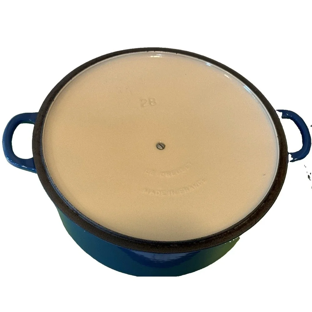 Vintage Le Creuset Cobalt Blue Round Cast Iron Dutch Oven Pot 28 7.25 Qt France